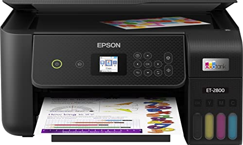 Epson EcoTank ET-2800 All-in-One Wireless Inkjet Color Printer, Print&Copy&Scan, 1200x2400 dpi, 1.44" Color LCD Display, Cartridge-Free, Photo Printing, Wi-Fi, Black, with Lanbertent Printer Cable