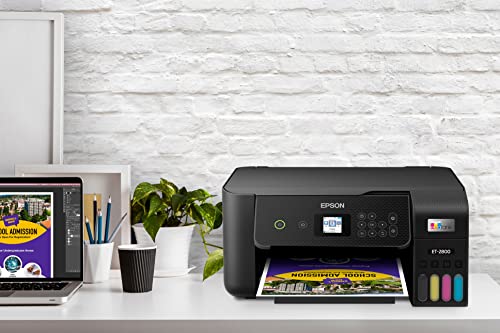 Epson EcoTank ET-2800 All-in-One Wireless Inkjet Color Printer, Print&Copy&Scan, 1200x2400 dpi, 1.44" Color LCD Display, Cartridge-Free, Photo Printing, Wi-Fi, Black, with Lanbertent Printer Cable