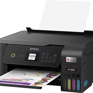 Epson EcoTank ET-2800 All-in-One Wireless Inkjet Color Printer, Print&Copy&Scan, 1200x2400 dpi, 1.44" Color LCD Display, Cartridge-Free, Photo Printing, Wi-Fi, Black, with Lanbertent Printer Cable