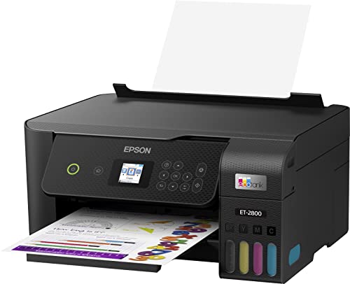 Epson EcoTank ET-2800 All-in-One Wireless Inkjet Color Printer, Print&Copy&Scan, 1200x2400 dpi, 1.44" Color LCD Display, Cartridge-Free, Photo Printing, Wi-Fi, Black, with Lanbertent Printer Cable