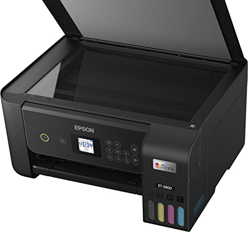 Epson EcoTank ET-2800 All-in-One Wireless Inkjet Color Printer, Print&Copy&Scan, 1200x2400 dpi, 1.44" Color LCD Display, Cartridge-Free, Photo Printing, Wi-Fi, Black, with Lanbertent Printer Cable