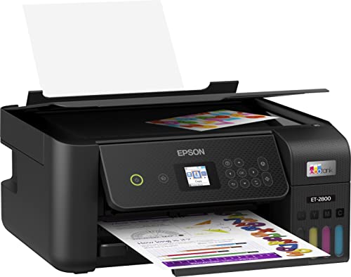 Epson EcoTank ET-2800 All-in-One Wireless Inkjet Color Printer, Print&Copy&Scan, 1200x2400 dpi, 1.44" Color LCD Display, Cartridge-Free, Photo Printing, Wi-Fi, Black, with Lanbertent Printer Cable