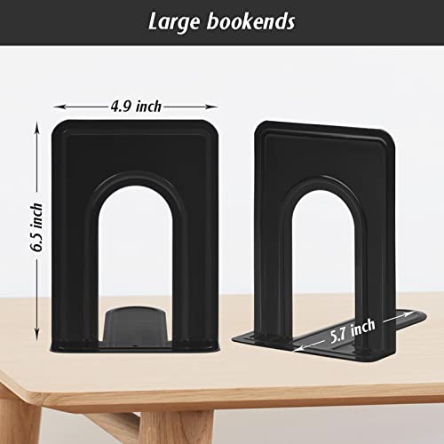 HappyHapi Book Ends Sturdy Bookends for Shelves, Universal Book End Heavy-Duty, Nonskid Metal Bookend, Premium Book Holder for Office/ Home/ Class/ Library, 6.5 X 5.7 X 4.9 in ( 4 Pcs/2 Pair, Black)