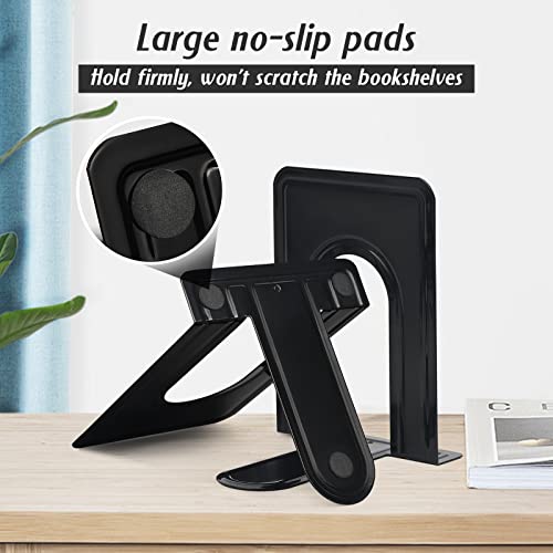 HappyHapi Book Ends Sturdy Bookends for Shelves, Universal Book End Heavy-Duty, Nonskid Metal Bookend, Premium Book Holder for Office/ Home/ Class/ Library, 6.5 X 5.7 X 4.9 in ( 4 Pcs/2 Pair, Black)