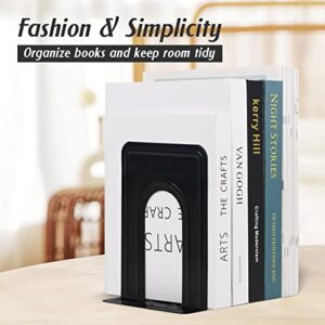 HappyHapi Book Ends Sturdy Bookends for Shelves, Universal Book End Heavy-Duty, Nonskid Metal Bookend, Premium Book Holder for Office/ Home/ Class/ Library, 6.5 X 5.7 X 4.9 in ( 4 Pcs/2 Pair, Black)