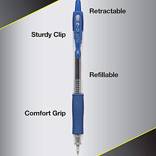 PILOT G2 Pens 0.5 mm - 10 Pack (5 Black and 5 Blue Pens) Premium Gel Ink Pens Extra Fine Point 0.5 mm Refillable & Retractable Rolling Ball,