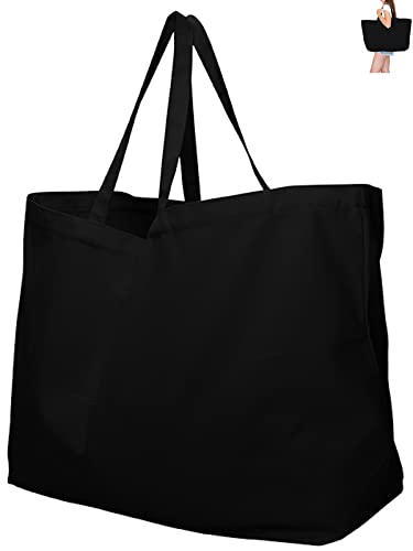 27" Large Canvas Tote Bag - Extra Big Largest Grocery Shopping Beach Reusable Totes Bags Vacation Plain Solid 27" X 16" X 8" (Black)