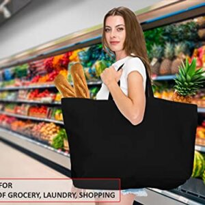 27" Large Canvas Tote Bag - Extra Big Largest Grocery Shopping Beach Reusable Totes Bags Vacation Plain Solid 27" X 16" X 8" (Black)