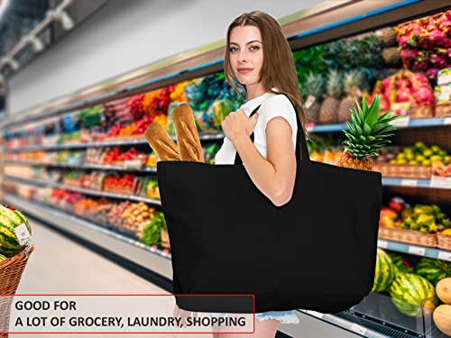 27" Large Canvas Tote Bag - Extra Big Largest Grocery Shopping Beach Reusable Totes Bags Vacation Plain Solid 27" X 16" X 8" (Black)