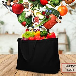 27" Large Canvas Tote Bag - Extra Big Largest Grocery Shopping Beach Reusable Totes Bags Vacation Plain Solid 27" X 16" X 8" (Black)