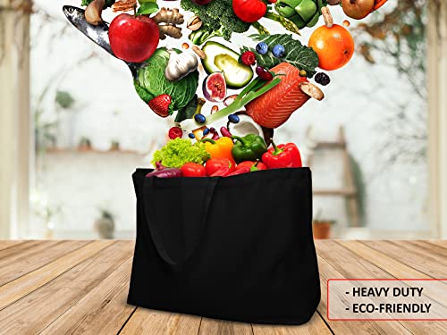 27" Large Canvas Tote Bag - Extra Big Largest Grocery Shopping Beach Reusable Totes Bags Vacation Plain Solid 27" X 16" X 8" (Black)