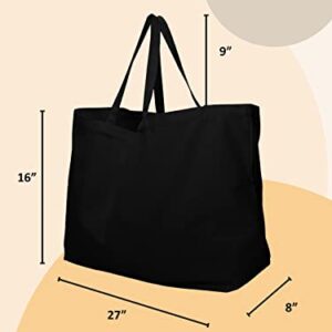 27" Large Canvas Tote Bag - Extra Big Largest Grocery Shopping Beach Reusable Totes Bags Vacation Plain Solid 27" X 16" X 8" (Black)