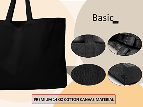 27" Large Canvas Tote Bag - Extra Big Largest Grocery Shopping Beach Reusable Totes Bags Vacation Plain Solid 27" X 16" X 8" (Black)