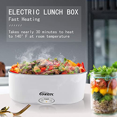 COROTC 60W Electric Lunch Box, 12V/24V/110V 3 In 1 Leak Proof Food Warmer Lunch Box For Car/Truck/Home/Office, 1.5L Portable Food Warmer With 304 Stainless Steel Tray, Fork, Spoon, Compartment