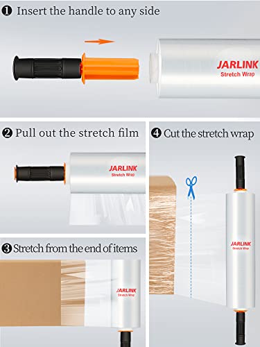 JARLINK Stretch Film, 15 Inch x 1000 Feet Shrink Wrap for Pallet Wrap, Industrial Strength Stretch Wrap up to 800% Stretch with Handles, Moving Wrapping Plastic Roll, 80 Gauge, 2 Pack