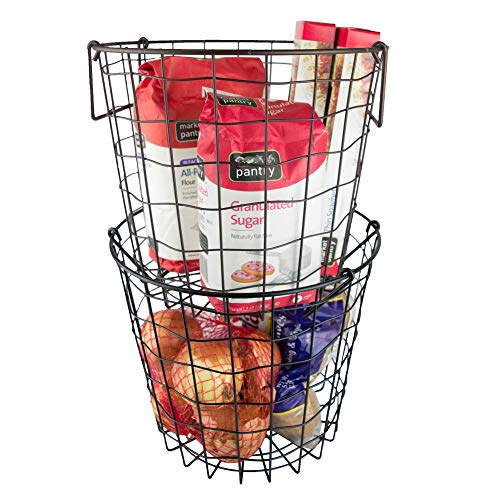 DII Metal Wire Mesh Stackable Utility Storage Bin, Small Round, 12x12x10", Black