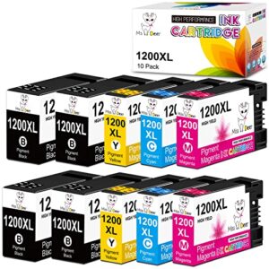 miss deer 10 pack 1200xl pigment ink cartridges compatible for canon pgi-1200xl pgi 1200 xl, high yield work with maxify mb2720 mb2050 mb2350 mb2320 mb2020 mb2120 (4bk,2c,2m,2y)