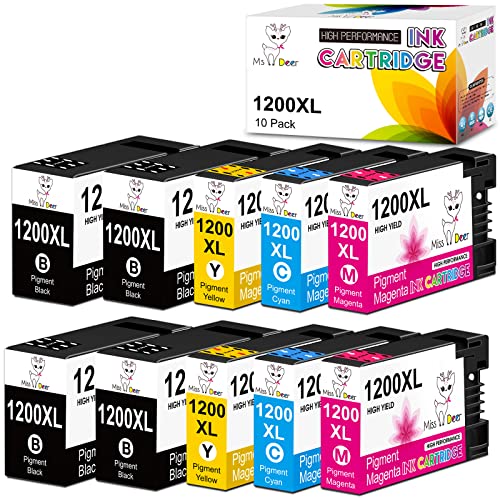 Miss Deer 10 Pack 1200XL Pigment Ink Cartridges Compatible for Canon PGI-1200XL PGI 1200 XL, High Yield Work with Maxify MB2720 MB2050 MB2350 MB2320 MB2020 MB2120 (4BK,2C,2M,2Y)