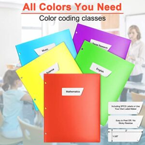 Sooez Plastic Pocket Folders with Reference Guide, 5 Pack Heavy Duty Folders with Pockets, 4 Pocket Folders with Pockets 3 Hole Punched, Stores Well in 3-Ring Binders, 5 Primary Colors