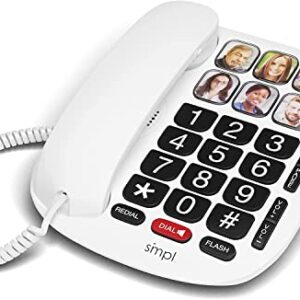 SMPL Hands-Free Dial Photo Memory Corded Phone, One-Touch Dialing, Large Buttons, Flashing Alerts, Durable, Perfect for Seniors, Alzheimer's, Dementia, Hearing Impaired