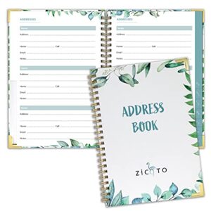 simplified greenery address and password book with alphabetical tabs – the perfect spiral bound address organizer incl. address labels, contact and phone section