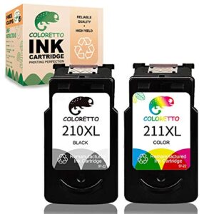 coloretto remanufactured printer ink cartridge replacement for canon-pg210xl 211xl to use with pixma mp230 mp240 mp250 mp260 mp270 mp490 mp495 mx320 mx350 ip2700 ip2702(1 black+1 color) combo pack
