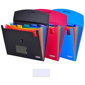 7-pocket expanding file 3pcs, plastic expandable file folder – black&blue&red