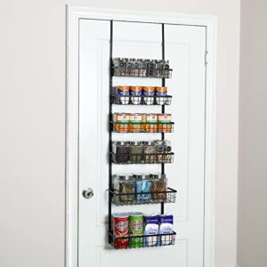 Over the Door Pantry Organizer, 6-Tier Adjustable Metal Baskets Pantry Door Organizer, Over Door Organizer Storage with Detachable Frame, Space Saving Hanging Spice Rack for Kitchen Pantry Door(Black)