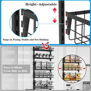 Over the Door Pantry Organizer, 6-Tier Adjustable Metal Baskets Pantry Door Organizer, Over Door Organizer Storage with Detachable Frame, Space Saving Hanging Spice Rack for Kitchen Pantry Door(Black)