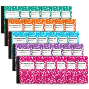 mini composition notebook, cute 30 pack 5 pastel colors narrow ruled mini composition books bulk by feela, small pocket marble journal notebooks for kids students college, pocket size 4.5 x 3.25 in