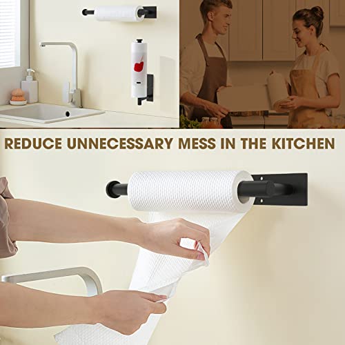 JDGOU Paper Towel Holder Self Adhesive or Drilling,Paper Towel Holder Under Cabinet,Paper Towel Holder Wall Mount Waterproof and Rustproof,Perfect Kitchen Organization for Kitchen,Sink,Bathroom Black