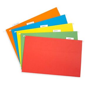 Blue Summit Supplies Legal Hanging File Folders, 25 Reinforced Hang Folders, Legal Size, Designed for Home and Office Color Coded File Organization, Assorted Colors, 25 Pack