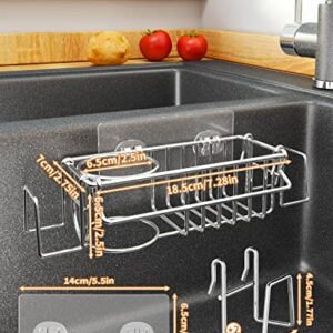 SWTYMIKI 5 in 1 Sponge Holder for Kitchen Sink, Stainless Steel Sink Caddy with Dishcloth Holder for Brush & Sponge in Sink Sponge Caddy with 2 Strong Adhesives in Silver