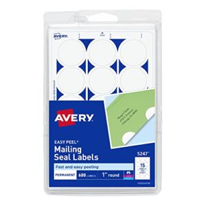 avery mailing seals, 1″ round labels, white, 600 printable mailing labels (05247)