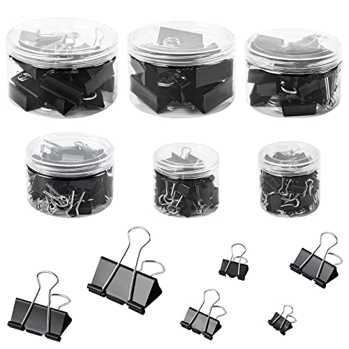 208 PCS Binder Clips Paper Clamps Assorted Sizes, Metal Paper Binder Clip, Black Binding Paperwork Clamp Bulk, School Teachers Office Supplies