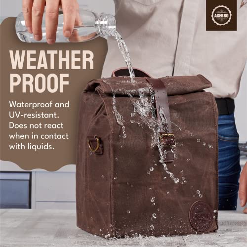 ASEBBO Insulated Lunch Bag 10L Sturdy Waxed Canvas Lunch Box for Men and Women - Leakproof Insulated Cooler Bag for Work Picnic Hiking - Premium Lunchbox for Adults (Brown)