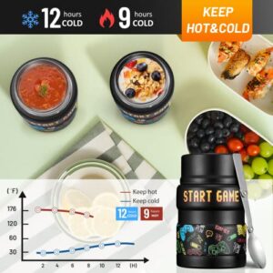 Charcy 17 Ounce Kids Thermos for Hot Food - Soup Thermos with Folding Spoon - Insulated Food Jar for Hot & Cold Food - Black