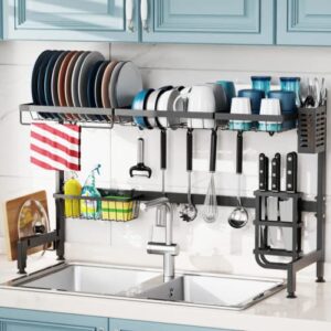 gslife over the sink dish drying rack – length adjustable (33.66~39.57″) dish rack over sink large capacity, rustproof kitchen dish drying rack, above sink dish rack, black