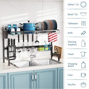 GSlife Over The Sink Dish Drying Rack - Length Adjustable (33.66~39.57") Dish Rack Over Sink Large Capacity, Rustproof Kitchen Dish Drying Rack, Above Sink Dish Rack, Black