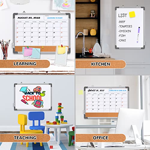 Monthly Calendar Whiteboard Dry Erase Cork Board Combination for Wall, 17"x13" Magnetic Dry Erase Board, Double-Sided White Board, Portable Board for Office, Kitchen, Planning, Memo, School, Home