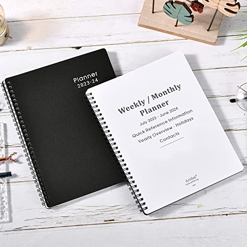 Planner 2023-2024 - Weekly and Monthly Planner, July 2023 - June 2024, 8'' x 10'', 2023-2024 Academic Planner with Monthly Tabs, Twin-Wire Binding, Thick Paper, Flexible Cover - Classic Black