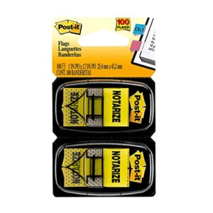 post-it “notarize” flags, 50/dispenser, 2 dispensers/pack, 1 in wide, yellow (680-nz2)
