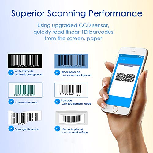 NADAMOO Wireless Barcode Scanner Compatible with Bluetooth Function, 2.4G Wireless & Wired 3-in-1 Bar Code Scanner Portable USB CCD Reader, Work with Tablet iPhone iPad Android Windows Mac OS