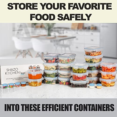 Shazo HUGE SET - 54 PCS - Food Storage Containers w/Airtight Lids (21 contianers + 21 Lids) w/6 Mini Containers, Leak Proof Lunch/Bento Box - BPA Free Freezer Safe - Plastic Storage Container Set