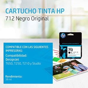 HP 712 Black 38-ml Genuine Ink Cartridge (3ED70A) for DesignJet T650, T630, T230, T210 & Studio Plotter Printers