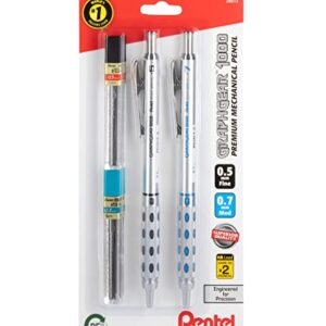 Pentel GraphGear 1000 Automatic Drafting Pencil - Metal Mechanical Pencils 0.5 and 0.7mm with Refill Leads