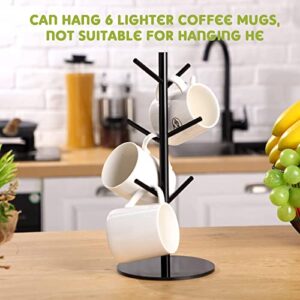 Patelai 14 Inch Coffee Mug Tree Mug Rack Cup Holders for Counter with 6 Hooks Removable Mug Stands (Black,Acrylic)