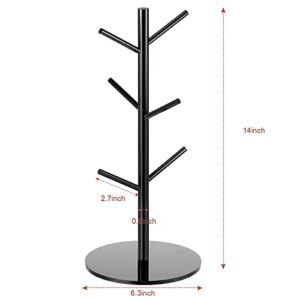 Patelai 14 Inch Coffee Mug Tree Mug Rack Cup Holders for Counter with 6 Hooks Removable Mug Stands (Black,Acrylic)