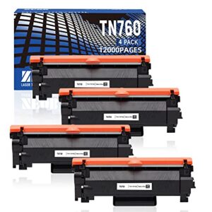 tn760 12000 pages 4 packs toner cartridge replacement with chip for brother tn-730 tn-760 black high yield for dcp-l2550dw hll2395dw mfcl2710dw mfc-l2750dw printer