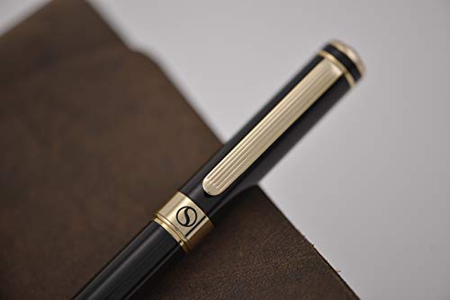 Scriveiner Black Lacquer Rollerball Pen - Stunning Luxury Pen with 24K Gold Finish, Schmidt Ink Refill, Best Roller Ball Pen Gift Set for Men & Women, Professional, Executive Office, Nice Pens